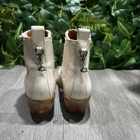 Coach Western Cowgirl Bone Ivery White Ankle Slip On Leather Booties Boots Sz 6