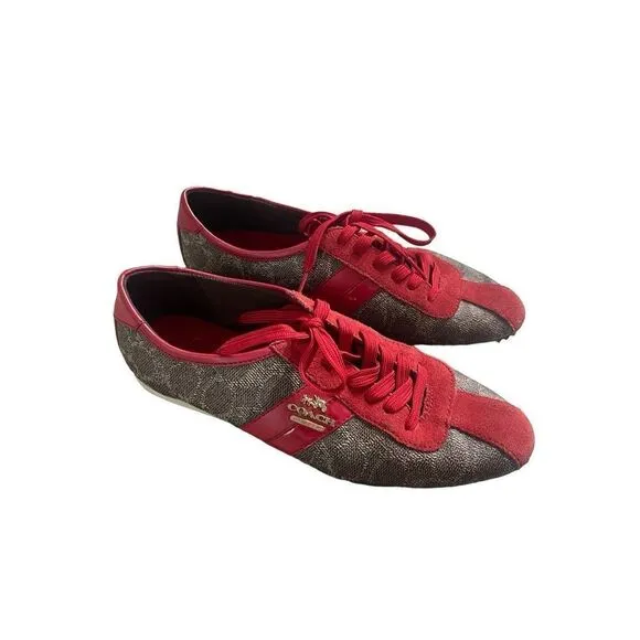 Coach Womens Brown &amp; Red Ivy Signature Logo Fashion Sneakers Size 7.5