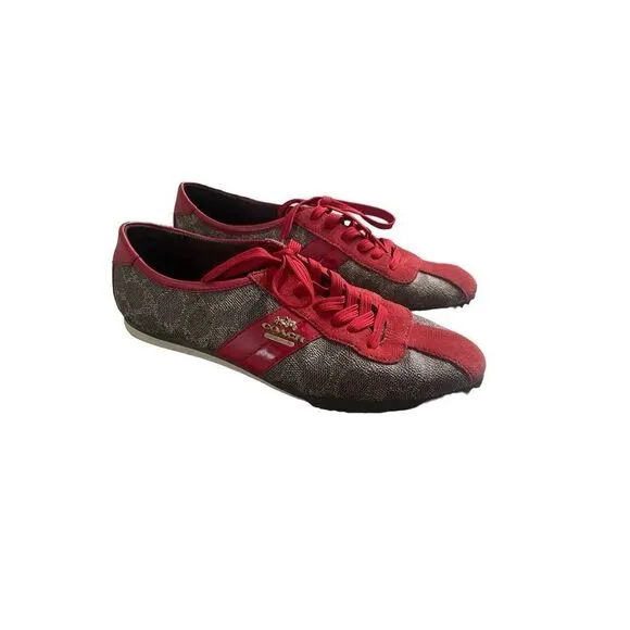 Coach Womens Brown &amp; Red Ivy Signature Logo Fashion Sneakers Size 7.5