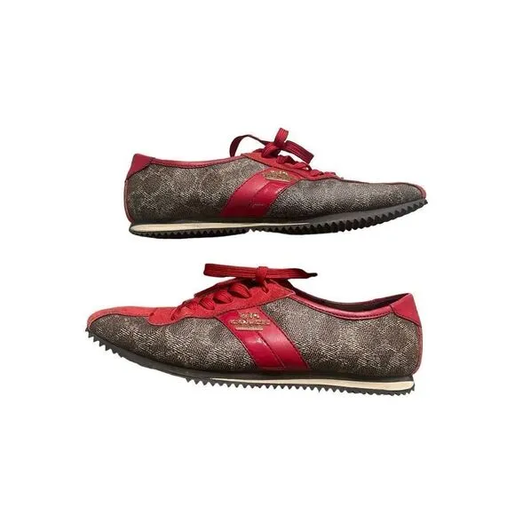 Coach Womens Brown &amp; Red Ivy Signature Logo Fashion Sneakers Size 7.5