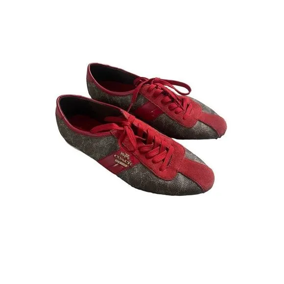 Coach Womens Brown &amp; Red Ivy Signature Logo Fashion Sneakers Size 7.5