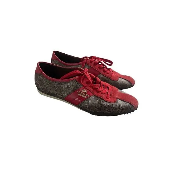 Coach Womens Brown &amp; Red Ivy Signature Logo Fashion Sneakers Size 7.5