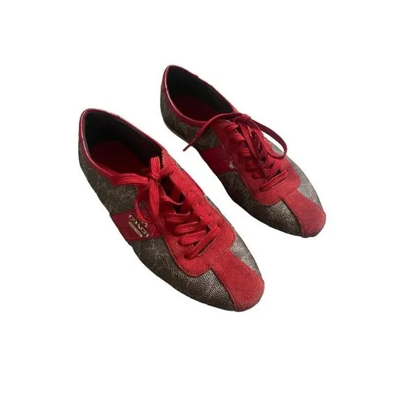 Coach Womens Brown &amp; Red Ivy Signature Logo Fashion Sneakers Size 7.5