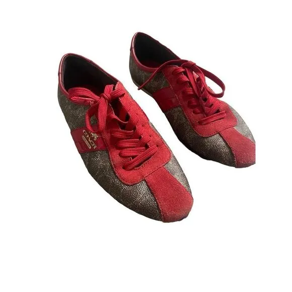 Coach Womens Brown &amp; Red Ivy Signature Logo Fashion Sneakers Size 7.5