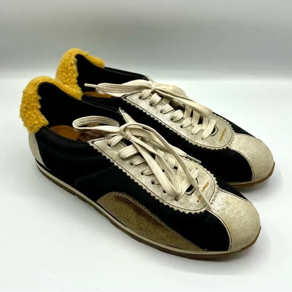 Coach Women's fashion sneakers suede shearling black gold size US 8