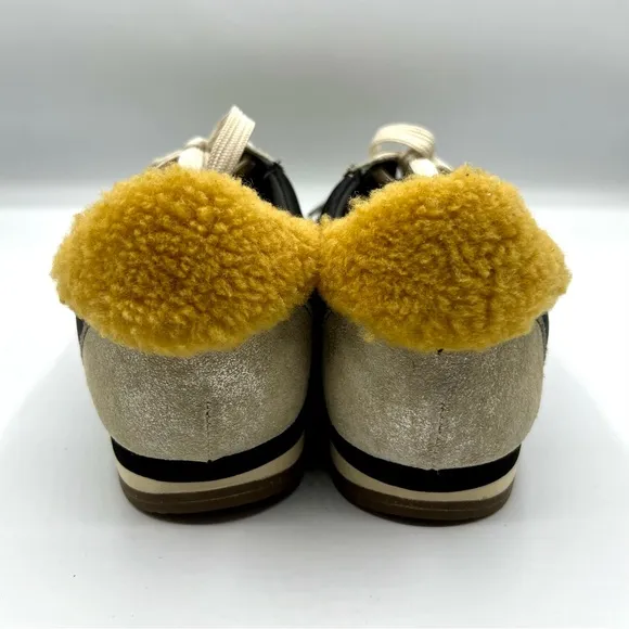 Coach Women's fashion sneakers suede shearling black gold size US 8