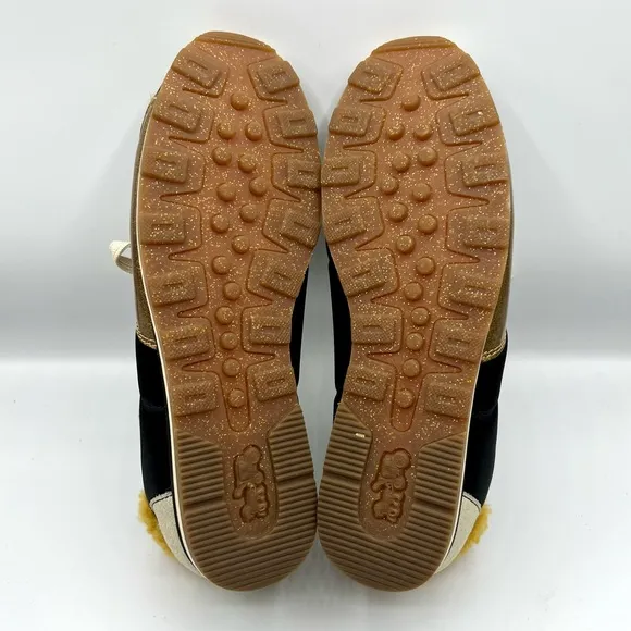 Coach Women's fashion sneakers suede shearling black gold size US 8