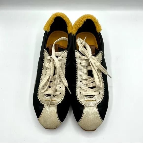 Coach Women's fashion sneakers suede shearling black gold size US 8