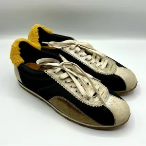 Coach Women's fashion sneakers suede shearling black gold size US 8