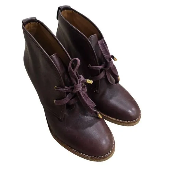 Coach Nikol Bootie Women's 5B Burgundy Leather Lace Up Block Heel Boots Q1666
