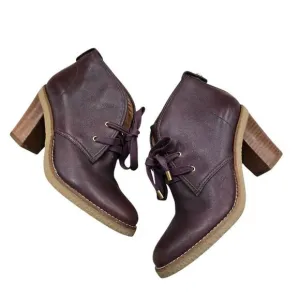 Coach Nikol Bootie Women's 5B Burgundy Leather Lace Up Block Heel Boots Q1666