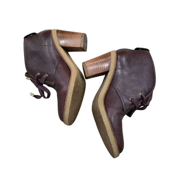 Coach Nikol Bootie Women's 5B Burgundy Leather Lace Up Block Heel Boots Q1666