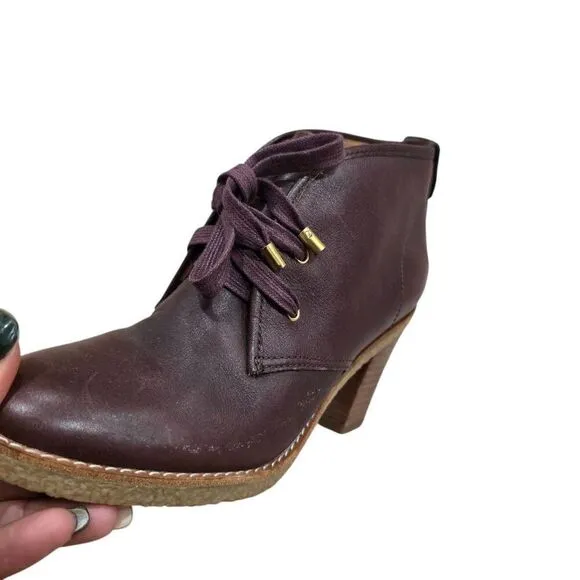 Coach Nikol Bootie Women's 5B Burgundy Leather Lace Up Block Heel Boots Q1666
