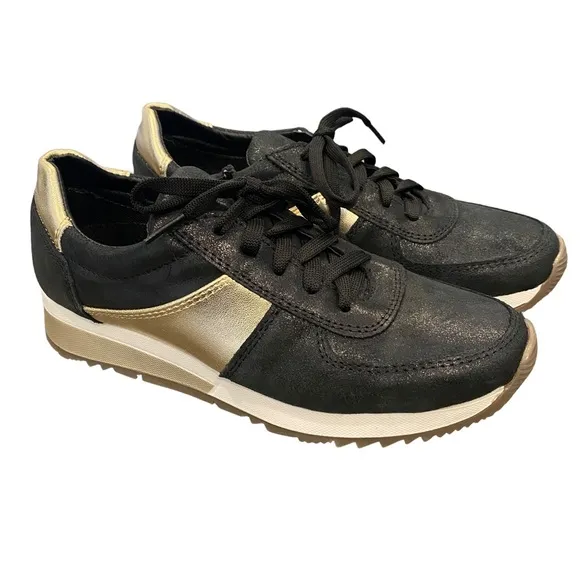 CoFi Holly Black and Metallic Gold Leather Sneakers 6.5 NEW