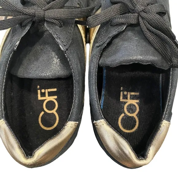 CoFi Holly Black and Metallic Gold Leather Sneakers 6.5 NEW