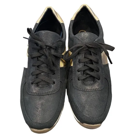 CoFi Holly Black and Metallic Gold Leather Sneakers 6.5 NEW