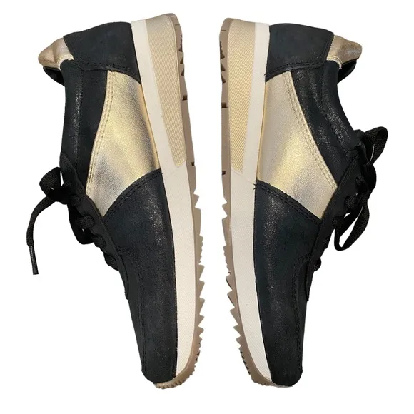CoFi Holly Black and Metallic Gold Leather Sneakers 6.5 NEW
