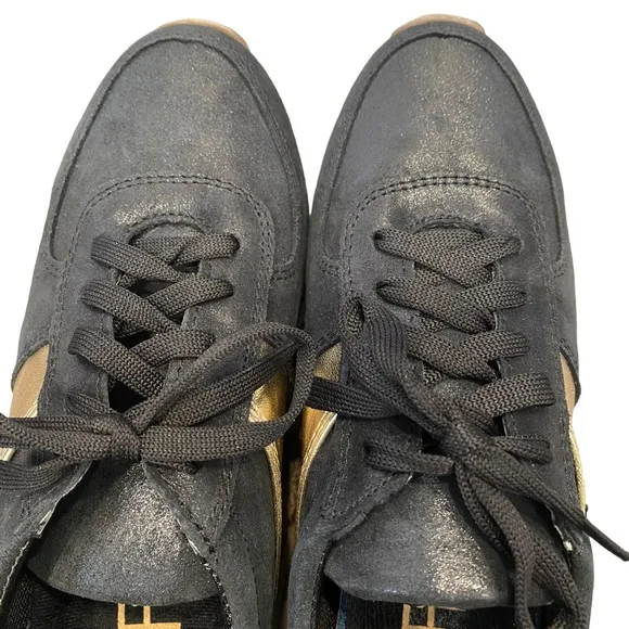 CoFi Holly Black and Metallic Gold Leather Sneakers 6.5 NEW