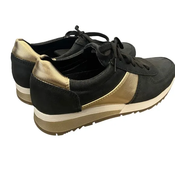 CoFi Holly Black and Metallic Gold Leather Sneakers 6.5 NEW