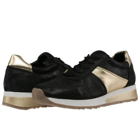 CoFi Holly Black and Metallic Gold Leather Sneakers 6.5 NEW