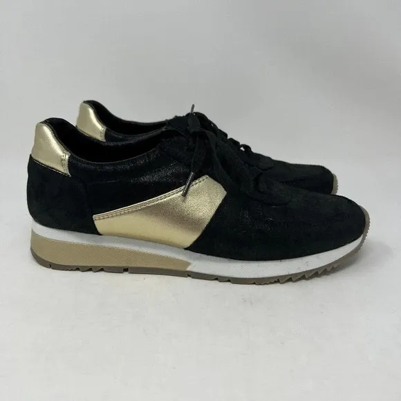 CoFi Holly Fashion Sneaker Black Gold Leather Lace Up Sneaker Women's Size 8.5