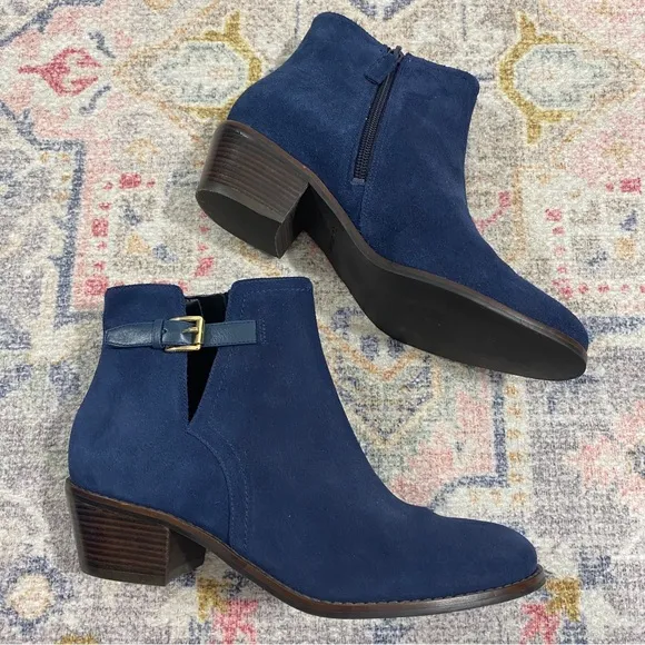 Cole Haan 7 Navy Blue Suede Wilette Buckle Ankle Booties Boots Grand OS