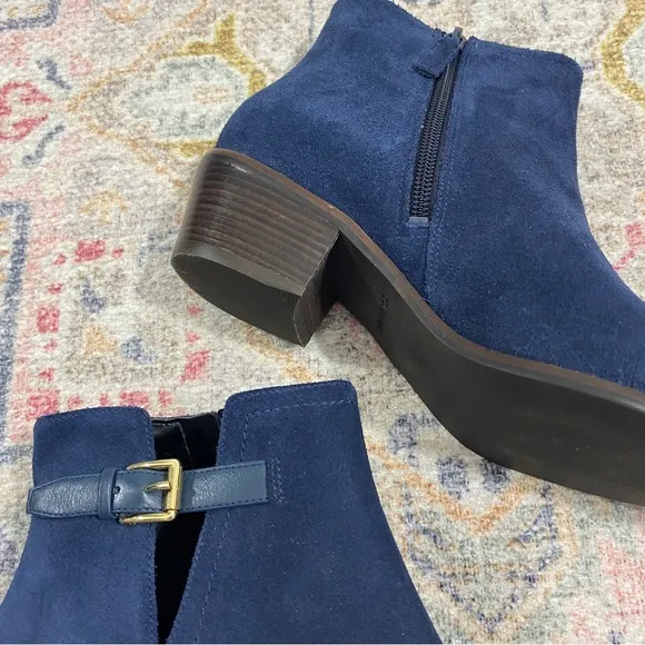 Cole Haan 7 Navy Blue Suede Wilette Buckle Ankle Booties Boots Grand OS