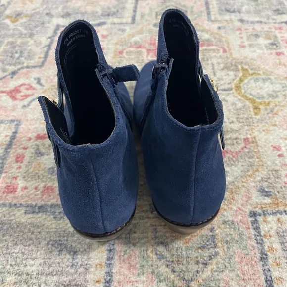Cole Haan 7 Navy Blue Suede Wilette Buckle Ankle Booties Boots Grand OS