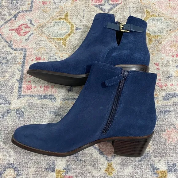 Cole Haan 7 Navy Blue Suede Wilette Buckle Ankle Booties Boots Grand OS