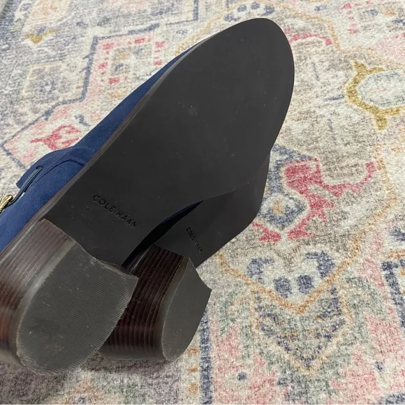 Cole Haan 7 Navy Blue Suede Wilette Buckle Ankle Booties Boots Grand OS