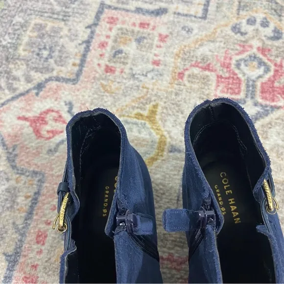 Cole Haan 7 Navy Blue Suede Wilette Buckle Ankle Booties Boots Grand OS