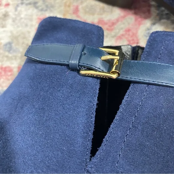 Cole Haan 7 Navy Blue Suede Wilette Buckle Ankle Booties Boots Grand OS