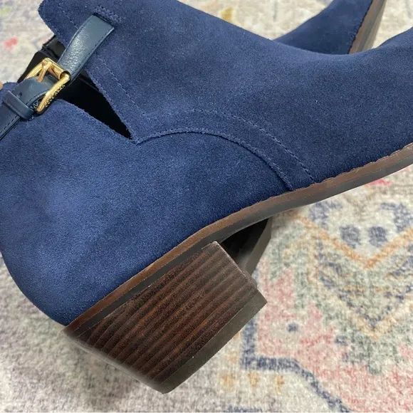 Cole Haan 7 Navy Blue Suede Wilette Buckle Ankle Booties Boots Grand OS