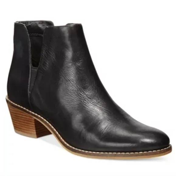 Cole Haan Abbot Ankle Boot Leather Notched Pull On Block Heel Chelsea Black 9