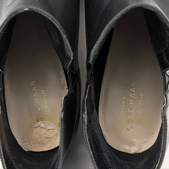 Cole Haan Abbot Ankle Boot Leather Notched Pull On Block Heel Chelsea Black 9