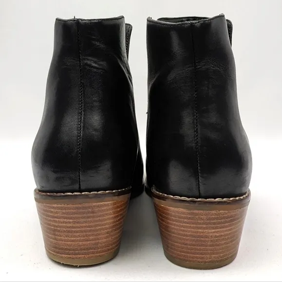 Cole Haan Abbot Ankle Boot Leather Notched Pull On Block Heel Chelsea Black 9