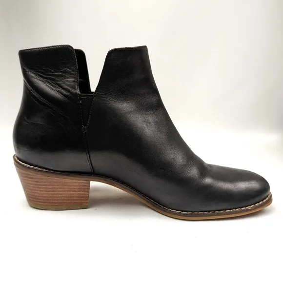 Cole Haan Abbot Ankle Boot Leather Notched Pull On Block Heel Chelsea Black 9
