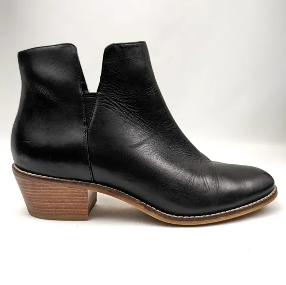 Cole Haan Abbot Ankle Boot Leather Notched Pull On Block Heel Chelsea Black 9