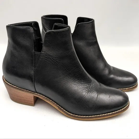 Cole Haan Abbot Ankle Boot Leather Notched Pull On Block Heel Chelsea Black 9