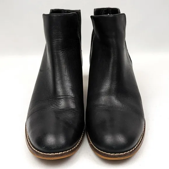 Cole Haan Abbot Ankle Boot Leather Notched Pull On Block Heel Chelsea Black 9