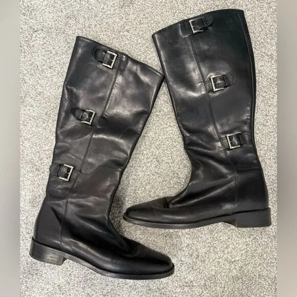 Cole Haan Black Leather Buckle Riding Boots Women’s Size 7
