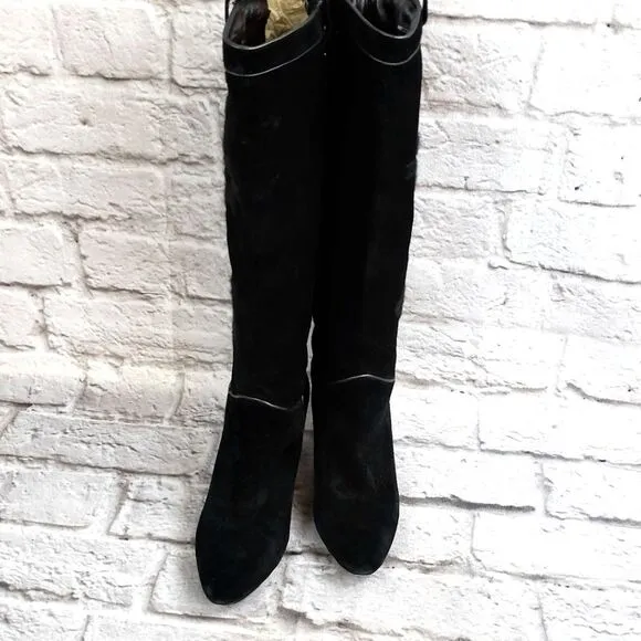 Cole Haan Black Suede Embroidered Heeled Boots