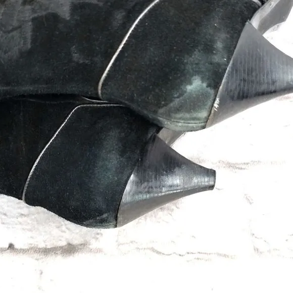 Cole Haan Black Suede Embroidered Heeled Boots