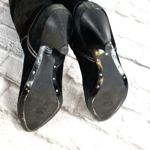 Cole Haan Black Suede Embroidered Heeled Boots