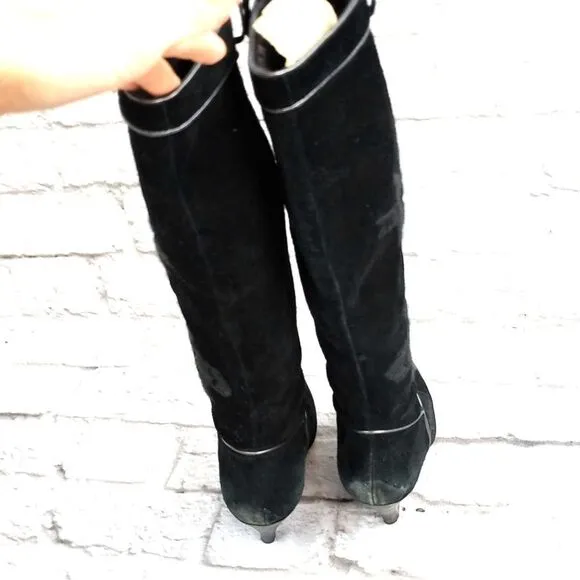 Cole Haan Black Suede Embroidered Heeled Boots