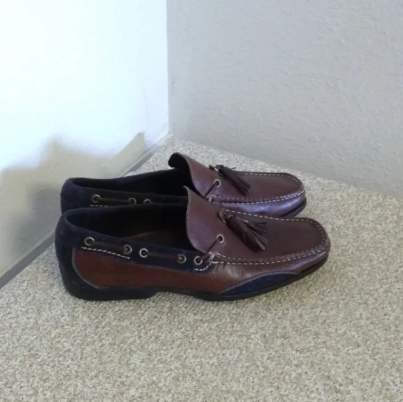 Cole Haan Brown &amp; Navy Leather Tassel Loafers