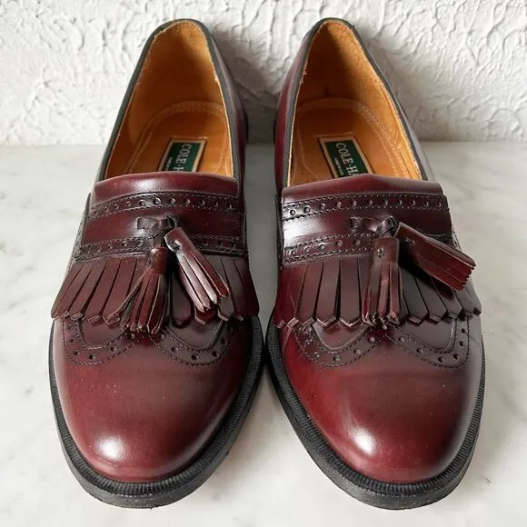 Cole Haan Burgundy Leather Tassel Kiltie Loafer - Men's 8.5D USA Made in Maine