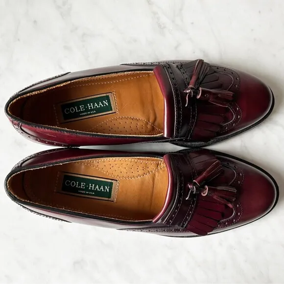 Cole Haan Burgundy Leather Tassel Kiltie Loafer - Men's 8.5D USA Made in Maine