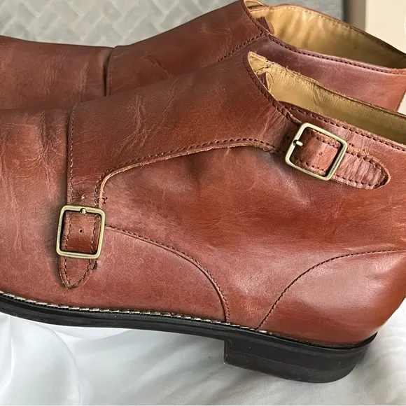 Cole Haan Cambridge Monk Leather Perforated Double Strap Boots Brown Size 11M