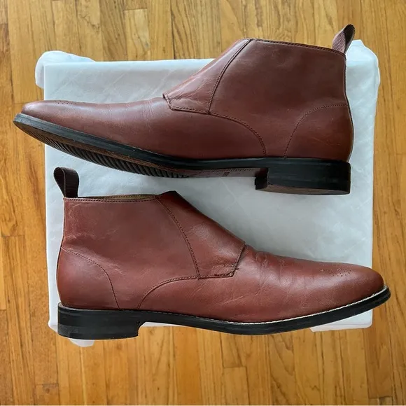 Cole Haan Cambridge Monk Leather Perforated Double Strap Boots Brown Size 11M
